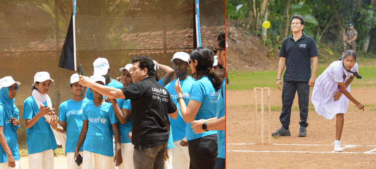 UNICEF හි දකුණු ආසියානු කලාපීය තානාපති සචින් ටෙන්ඩුල්කාර් ශ්‍රී ලංකීය දූවා දරුවන් සමග කාලය ගත කරයි